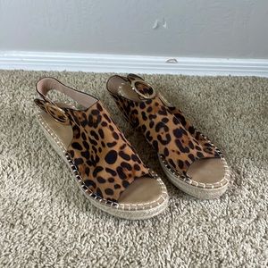 Leopard sling back wedges